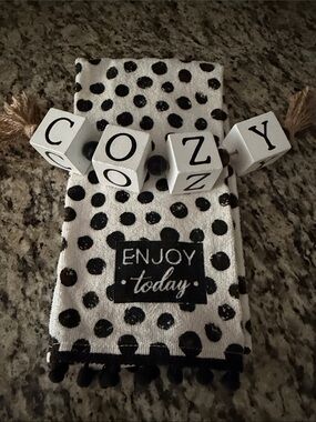 Cozy Black & White Polka Dot Decorative Towel - Enjoy Today